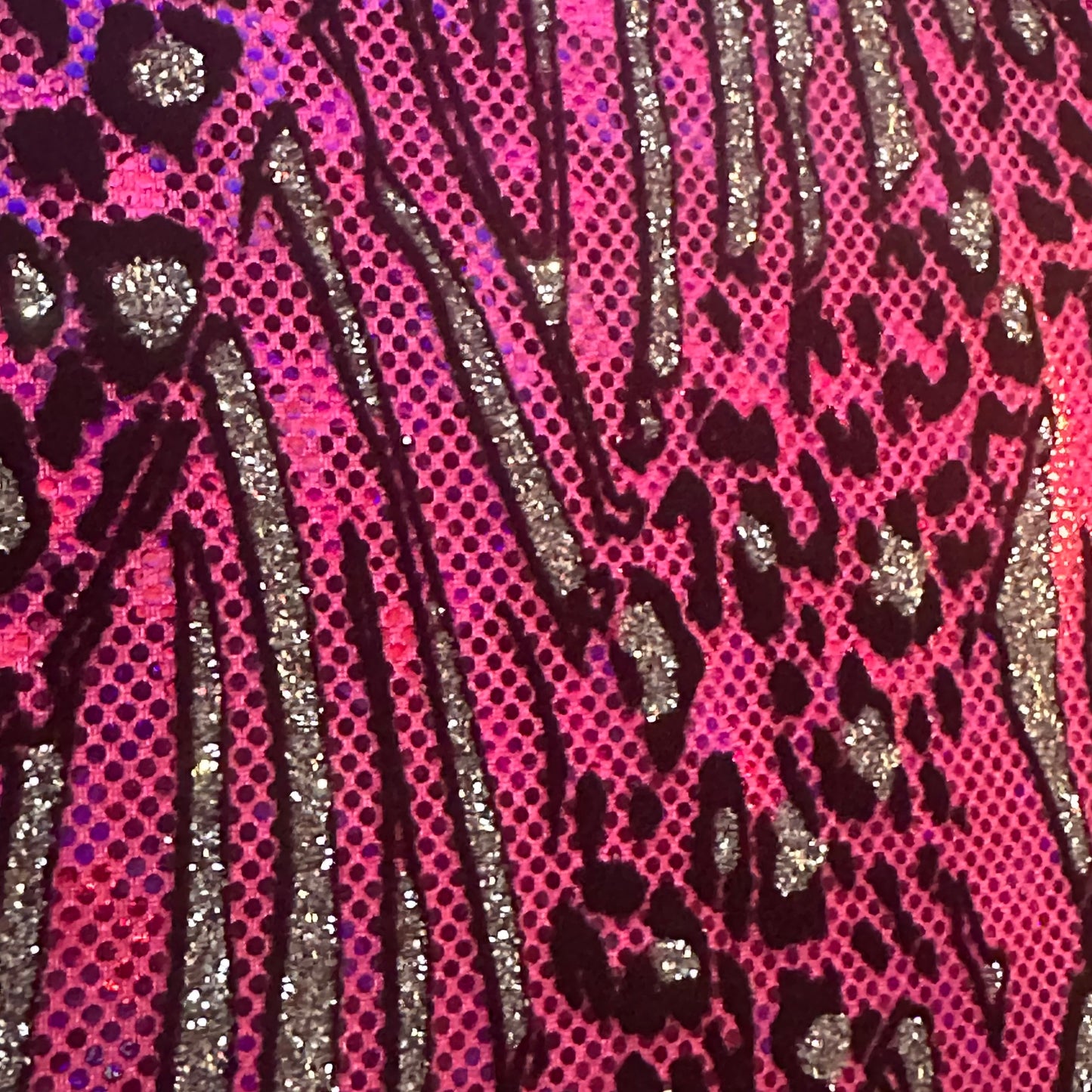 Cheetah Metallic Flocking Hologram Glitter Fabric in Nylon Spandex | Spandex Palace